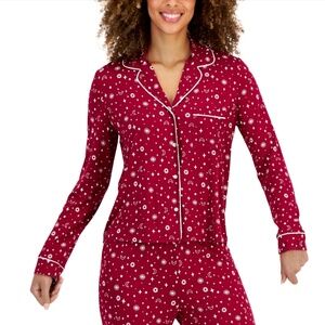 NWT, Jenni Women's Notch-Collar Pajama Shirt, XS Plum Tart Suns Moon